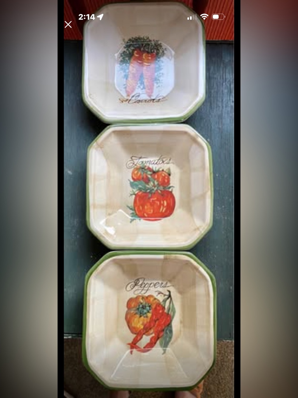 3 Ceramic Bowls Quality! Pictured with carrots,Peppers and tomatoes vegetables